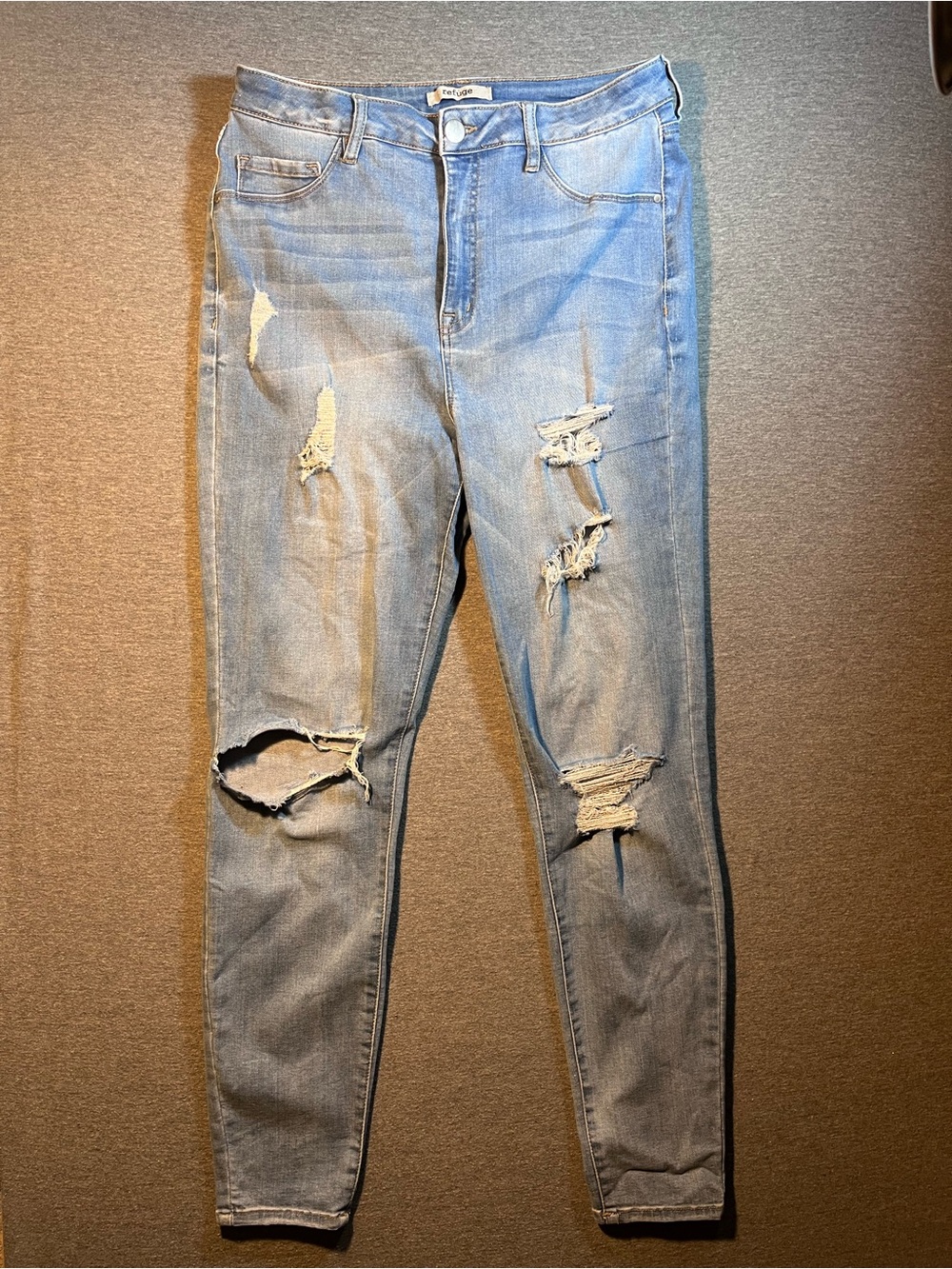 refuge Light Wash Distressed Skinny Jeans Stretch Sz 10